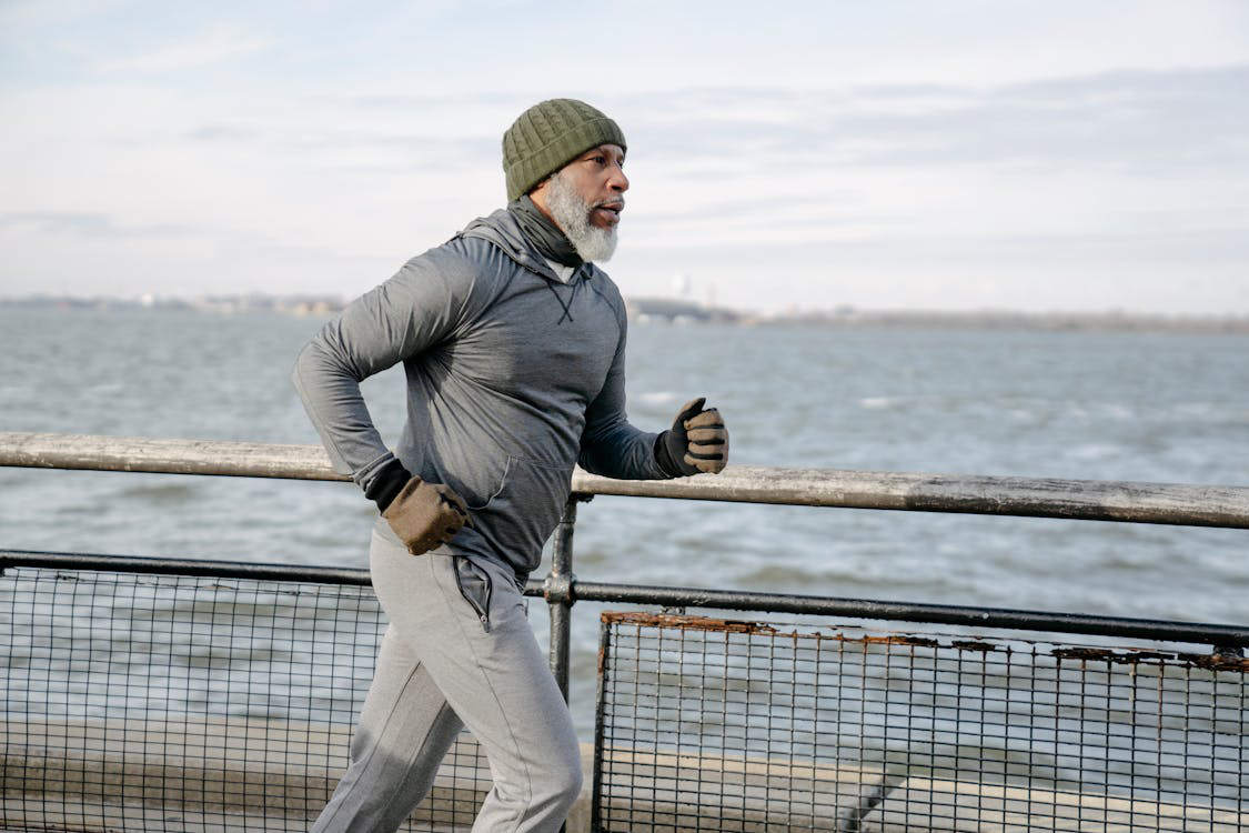 Man running on an embankment